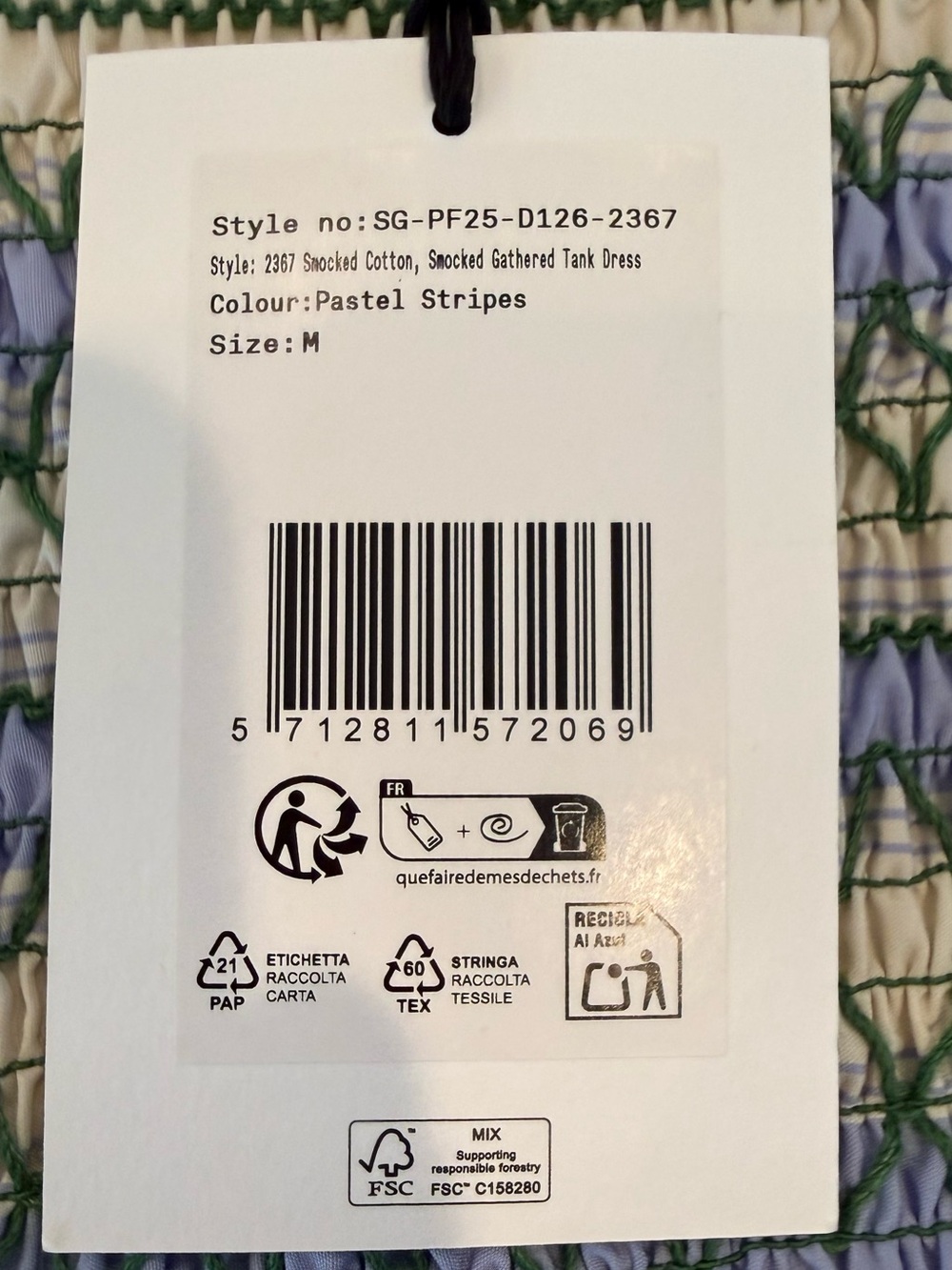 NWT Stine Goya Smocked Gathered Tank Dress - Blue & Green Stripes Medium $425 - Picture 7 of 8